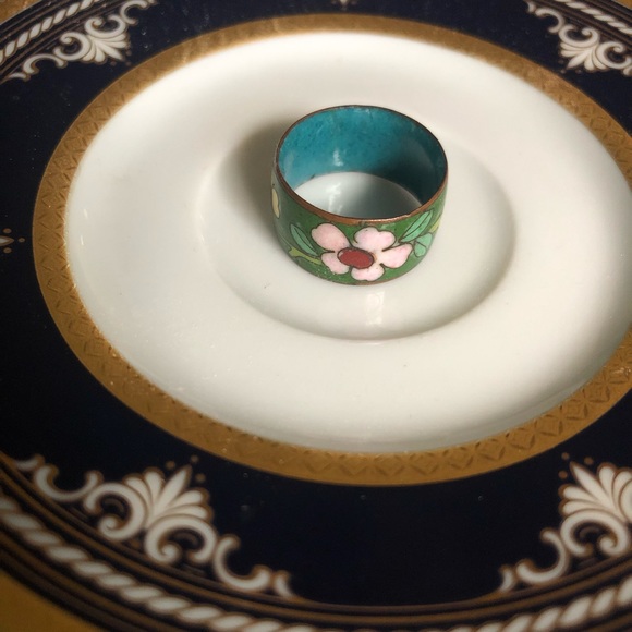 Vintage Wide Band Cloisonné Ring - Picture 2 of 11